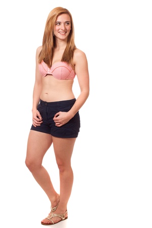 Young woman in swimwear. Studio shot over white.の写真素材