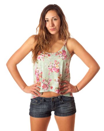 Casual young woman. Studio shot over white.の写真素材