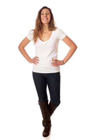 Casual young woman  Studio shot over white の写真素材