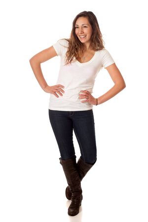 Casual young woman  Studio shot over white の写真素材