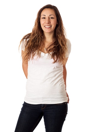 Casual young woman  Studio shot over white の写真素材