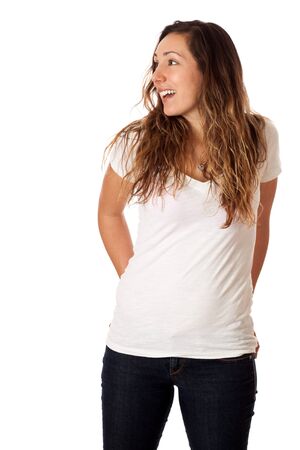 Casual young woman  Studio shot over white の写真素材