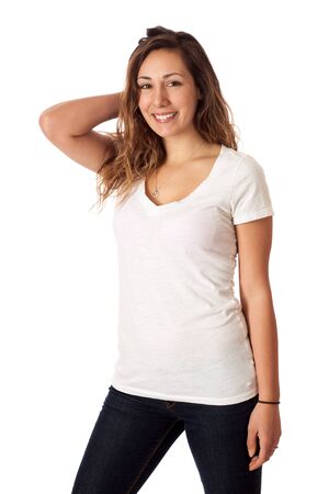 Casual young woman  Studio shot over white の写真素材