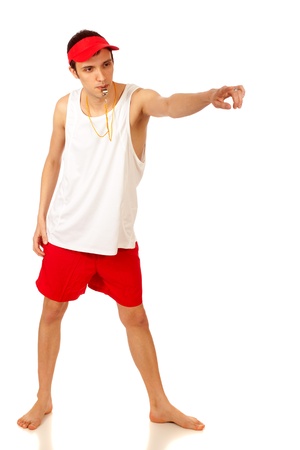 Young adult male lifeguard. Studio shot over white.の写真素材