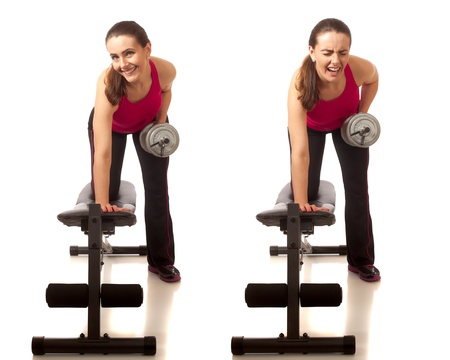Bent-over row exercise  Studio shot over white の写真素材