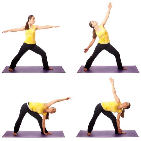 Adult female yoga practitioner  Studio shot over white の写真素材