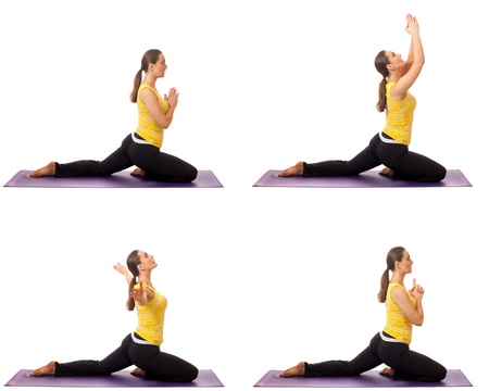 Adult female yoga practitioner  Studio shot over white の写真素材