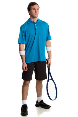 Young adult male tennis player. Studio shot over white.の写真素材