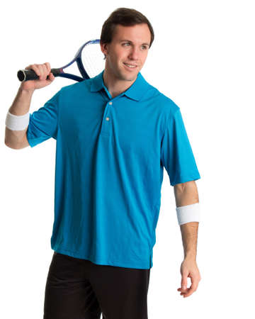 Young adult male tennis player. Studio shot over white.の写真素材
