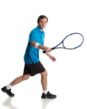 Young adult male tennis player. Studio shot over white.の写真素材
