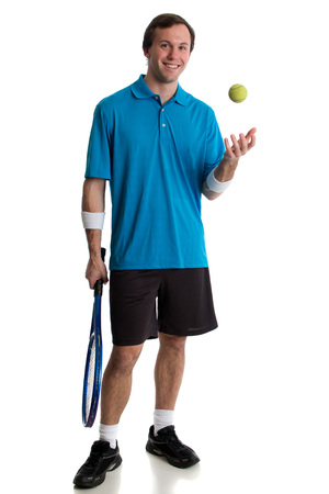 Young adult male tennis player. Studio shot over white.の写真素材