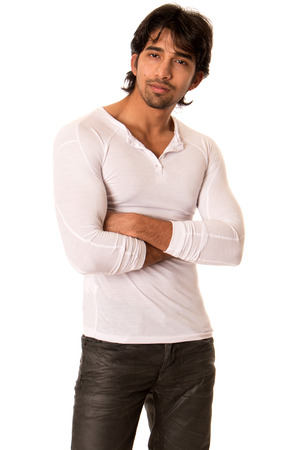 Casual young man. Studio shot over white.の写真素材