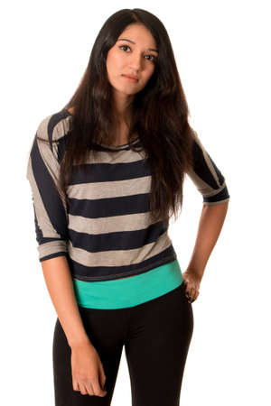 Casual young woman. Studio shot over white.の写真素材