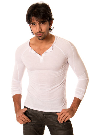 Casual young man. Studio shot over white.の写真素材