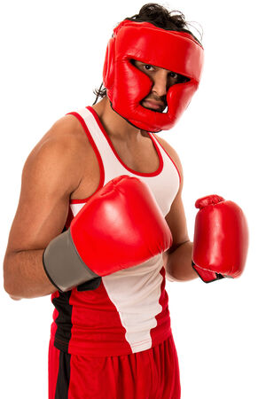 Male boxer in red. Studio shot over white.の写真素材
