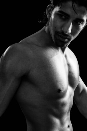Athletic man, shirtless  Studio shot over black の写真素材