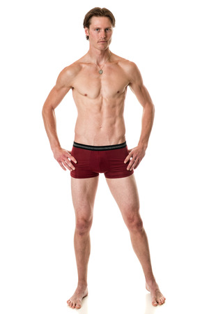 Man in underwear. Studio shot over white.の写真素材