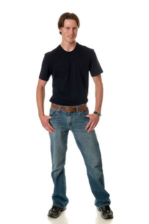 Casual young adult man. Studio shot over white.の写真素材