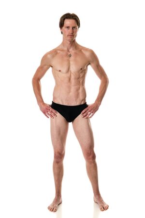 Man in swimwear. Studio shot over white.の写真素材