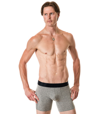 Man in underwear. Studio shot over white.の写真素材