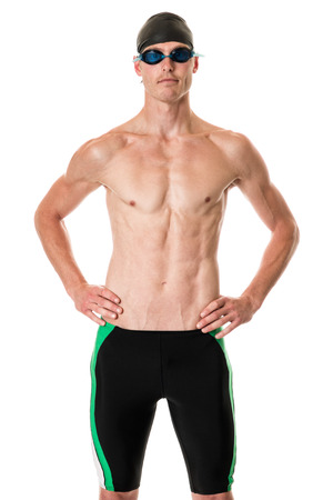 Young adult swimmer. Studio shot over white.の写真素材
