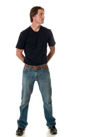 Casual young adult man. Studio shot over white.の写真素材