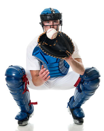 Young adult baseball player. Studio shot over white.の写真素材