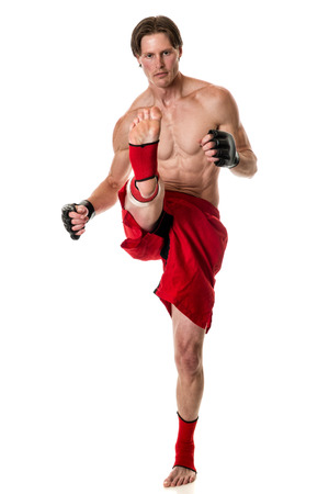 Young adult martial artist. Studio shot over white.の写真素材