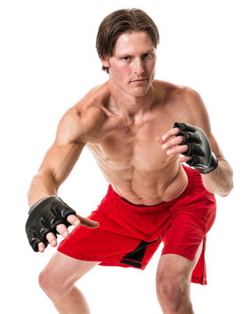Young adult martial artist. Studio shot over white.の写真素材