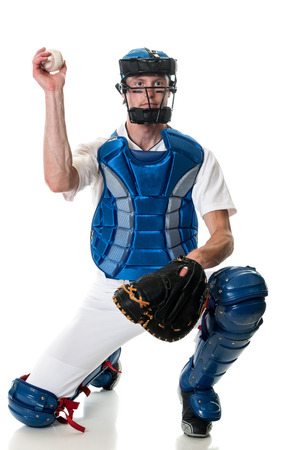 Young adult baseball player. Studio shot over white.の写真素材