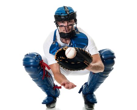Young adult baseball player. Studio shot over white.の写真素材