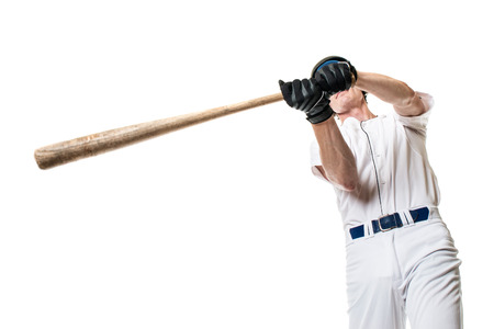 Young adult baseball player. Studio shot over white.の写真素材