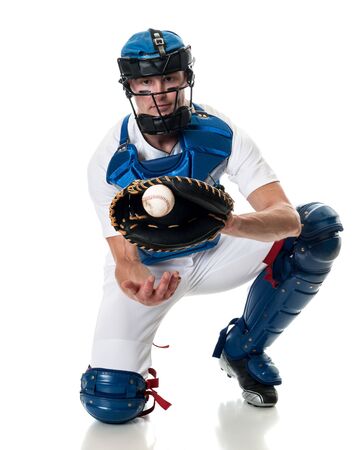 Young adult baseball player. Studio shot over white.の写真素材