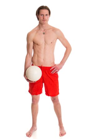 Beach volleyball player. Studio shot over white.の写真素材