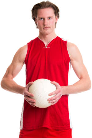 Male volleyball player. Studio shot over white.の写真素材