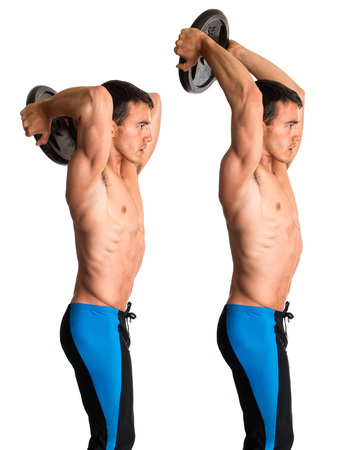 Overhead Tricep Extension. Studio composite over white.の写真素材