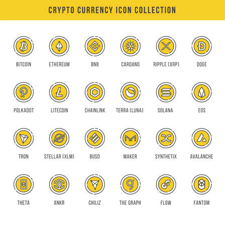 Vector illustration set, collection of crypto currency blockchain flat icon isolated on white background.のイラスト素材