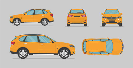 Vector suv car. Side view, front view, back view, top view. Cartoon flat illustration, car for graphic and webのイラスト素材