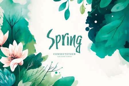 Spring watercolor background with flowers and leaves. vector illustration.の写真素材