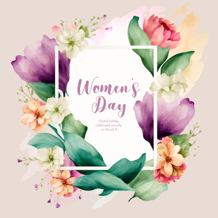 Beautiful vector card with watercolor flowers and leaves. Perfect for wedding invitations, greeting cards, blogs, posters and more.のイラスト素材