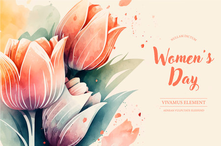 Women's day greeting card with watercolor tulips. vector illustration.のイラスト素材