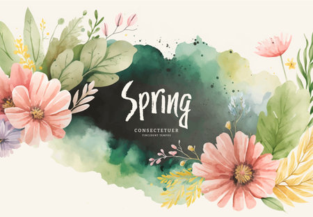 Spring watercolor floral background with hand drawn flowers. vector illustration.のイラスト素材