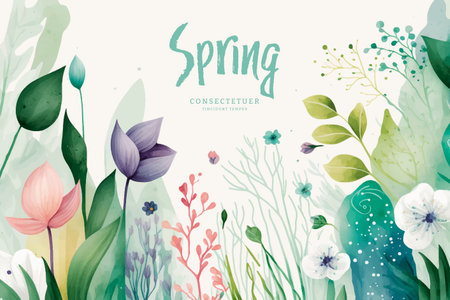 Spring watercolor background with flowers and plants. vector illustration for your designのイラスト素材