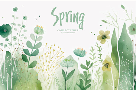 Watercolor spring background with flowers and herbs. vector illustration for your designのイラスト素材