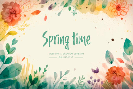 Spring time background with watercolor flowers and leaves. vector illustration.のイラスト素材