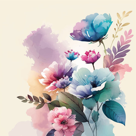Floral card with watercolor tulip flowers. vector illustration.のイラスト素材