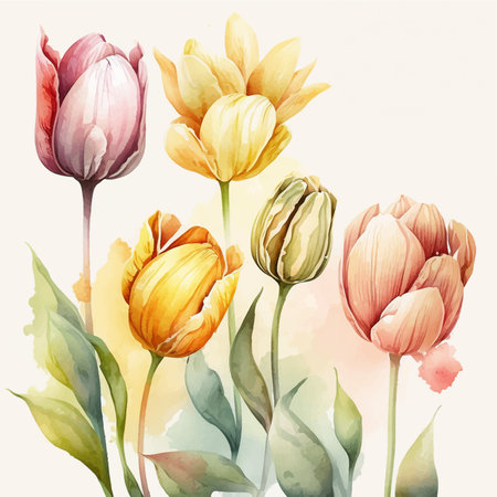 watercolor tulips. floral background. hand drawn illustration.の写真素材