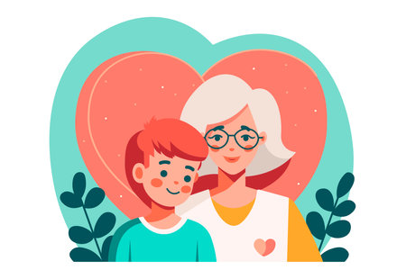 Grandmother and grandson hugging each other. Flat style vector illustration.のイラスト素材