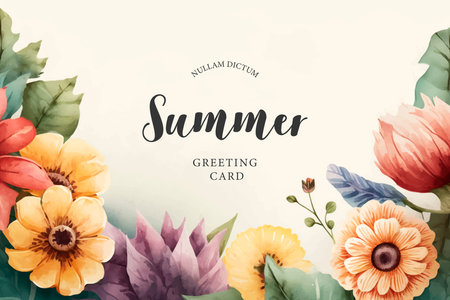 Watercolor summer background with flowers and place for your text. vector illustration.のイラスト素材