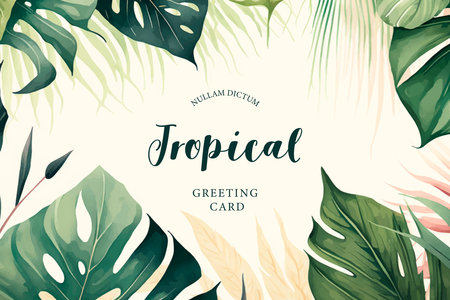 Tropical leaves background with space for text. vector illustration.のイラスト素材